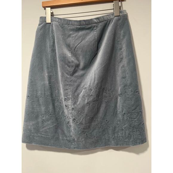 J.Crew Velvet A-Line Skirt Silver Blue w Floral Embroidery Cotton Size 10 JL - Picture 6 of 10